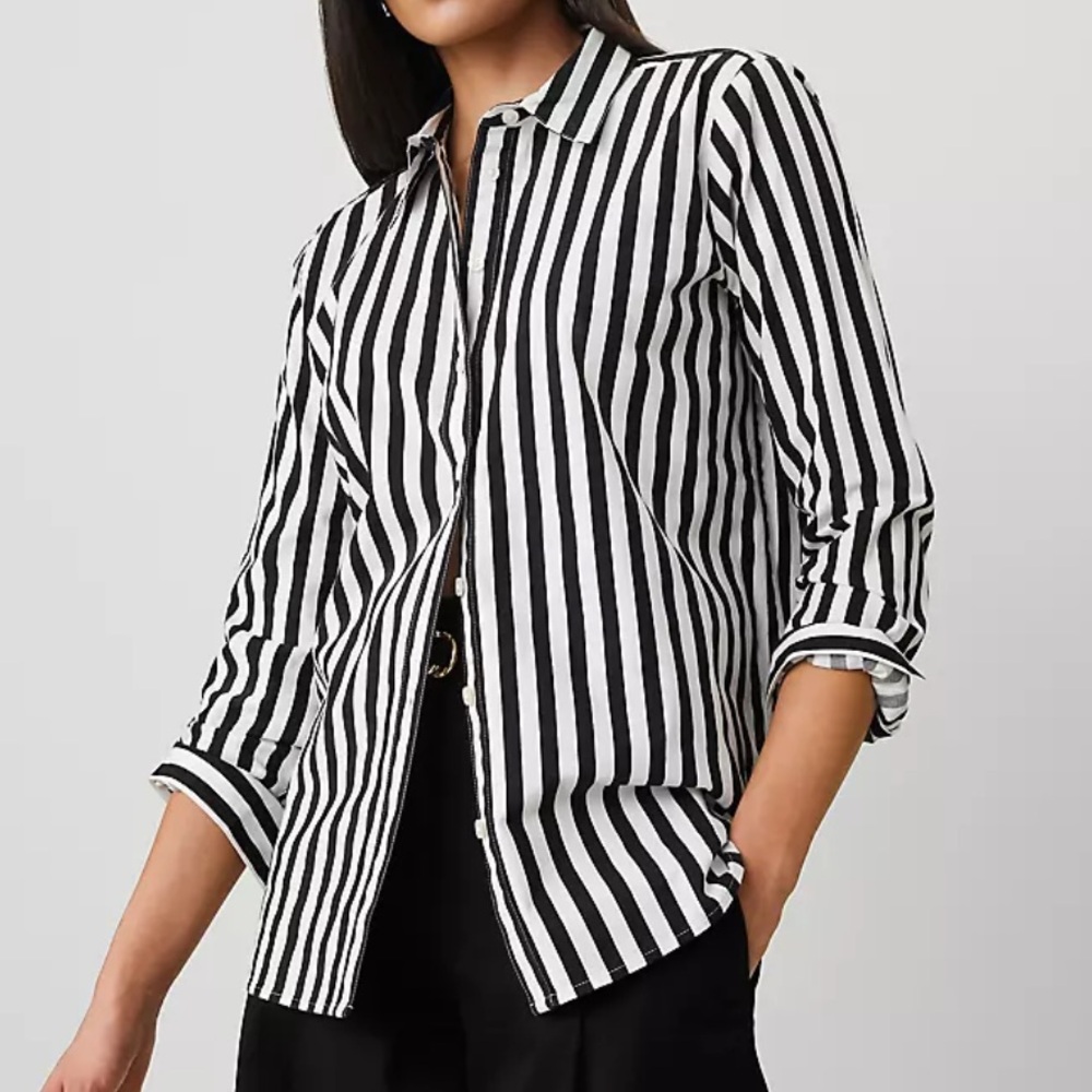 NWOT Ann Taylor Black and White Striped Button Down Shirt